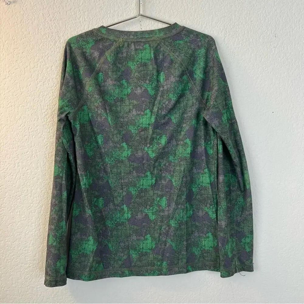 REI Kids map print long sleeve tee top green gray